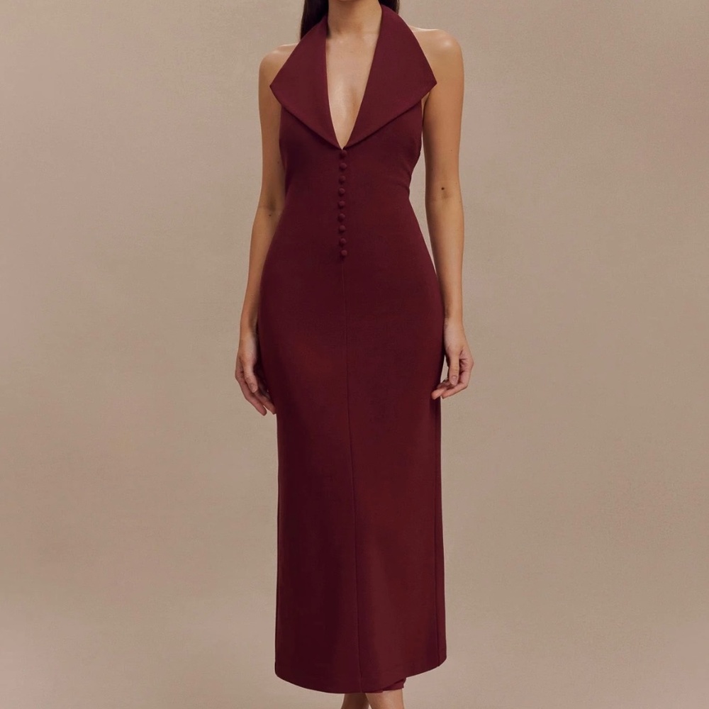 Meshki Annita Crepe Halter Midi Dress - Merlot